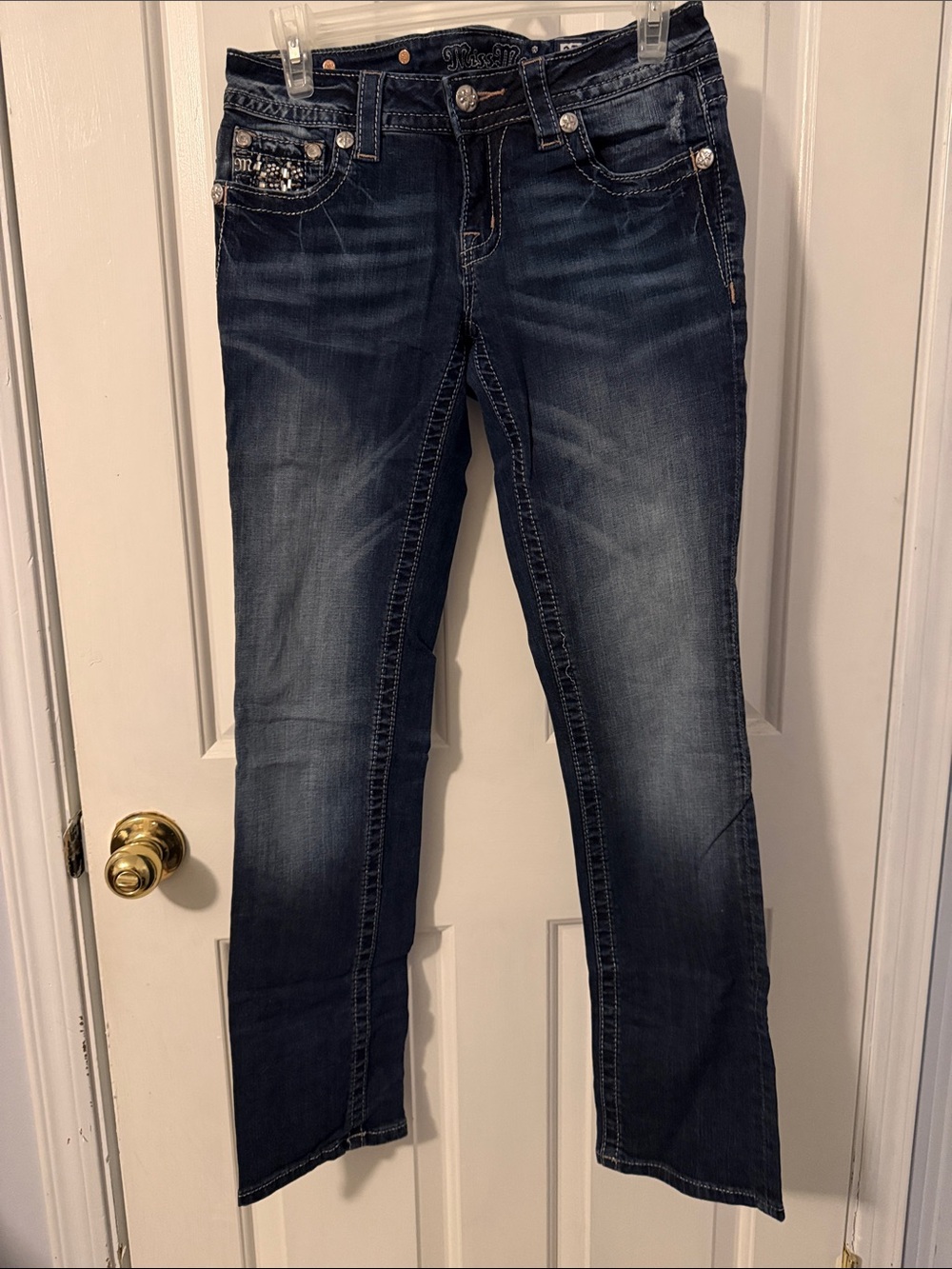 Miss Me Dark Wash Women's Jeans with Embellished Angel wing Pocket